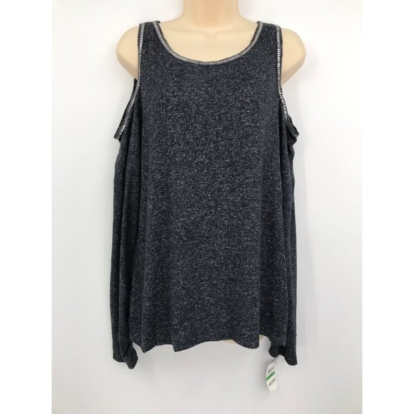 I.N.C Heather Black Cold Shoulder Jewel Embellished Soft Sweater Top Large NEW - Picture 1 of 6